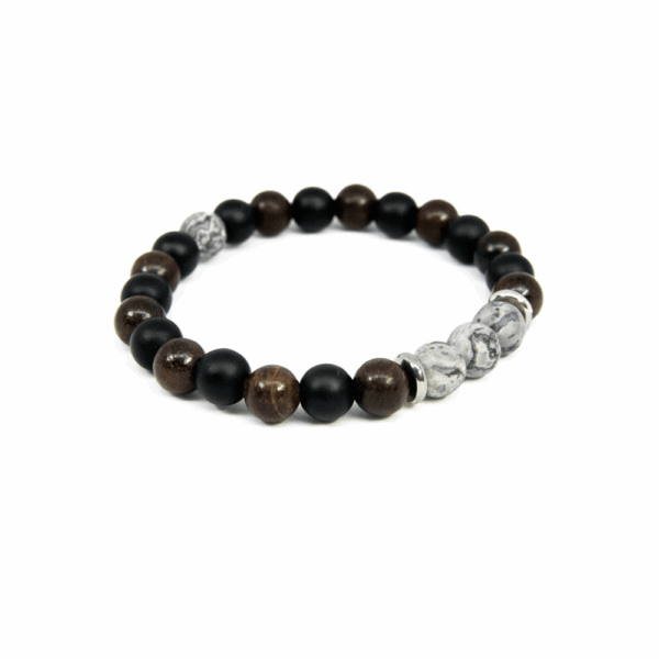 צמיד לגבר Marble מאבני לבה טבעיות בשילוב עץ אדמדם ואבני חן - Mr. Woodini